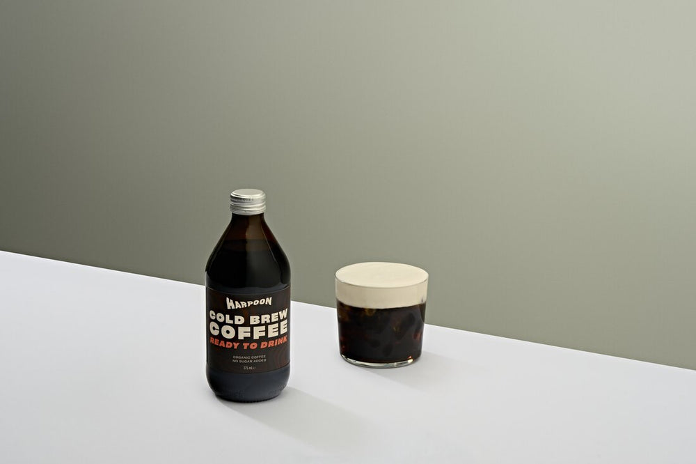 Harpoon Cold Brew Original served over ice with milk